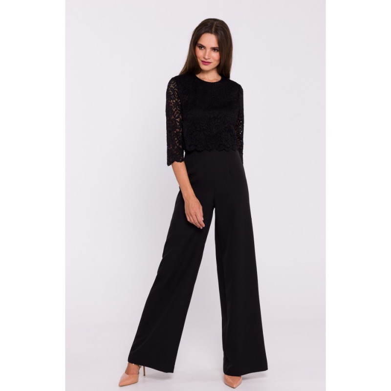 S381 Jumpsuit with lace top - black