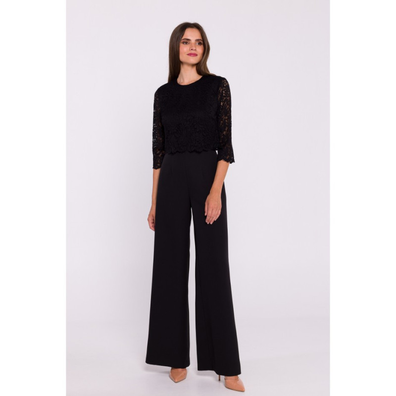 S381 Jumpsuit with lace top - black