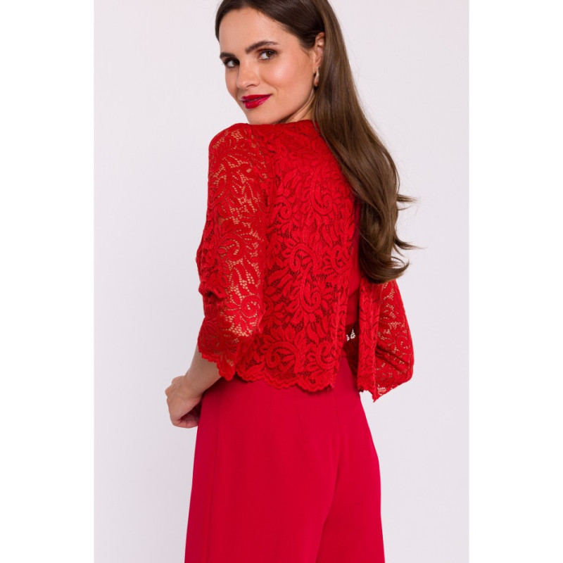 S381 Jumpsuit with lace top - red