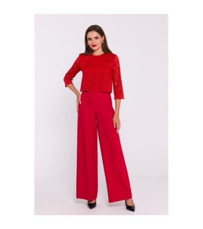 S381 Jumpsuit with lace top - red