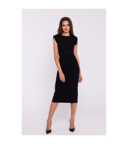 S382 Sleeveless dress with side pleats - black