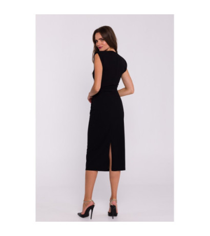 S382 Sleeveless dress with side pleats - black