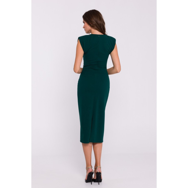 S382 Sleeveless dress with side pleats - green