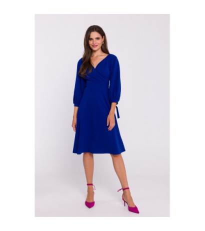 S383 Flared dress with tied sleeves - cornflower blue