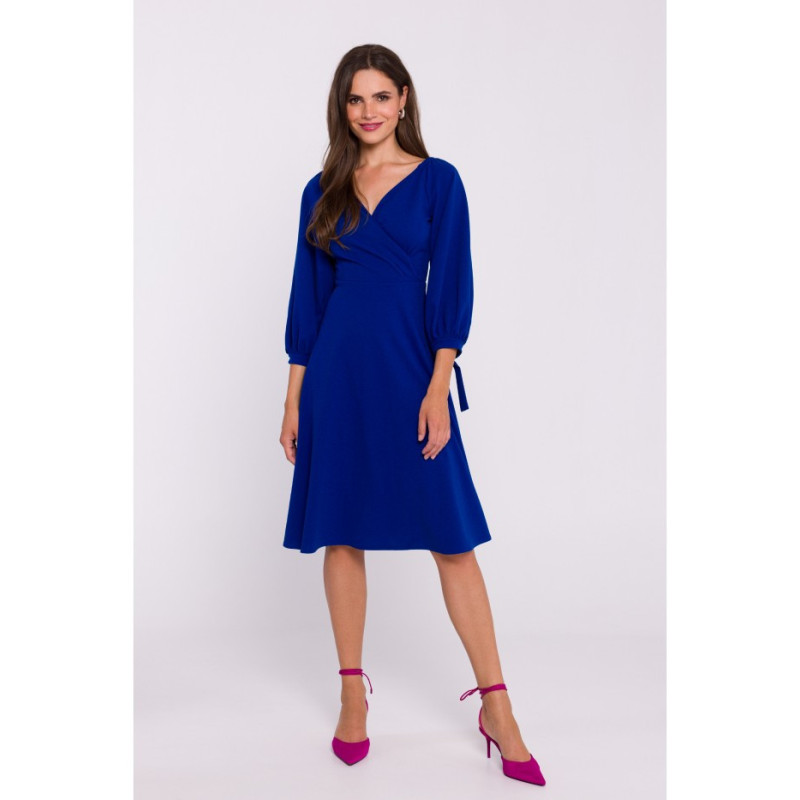 S383 Flared dress with tied sleeves - cornflower blue