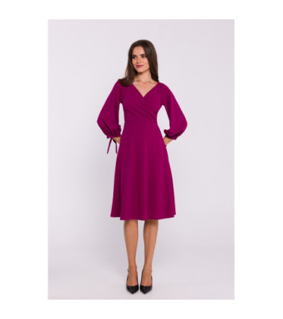 S383 Flared dress with tied sleeves - plum