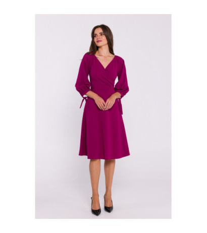 S383 Flared dress with tied sleeves - plum