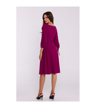 S383 Flared dress with tied sleeves - plum