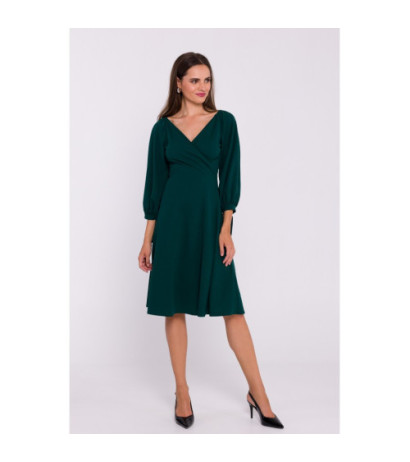 S383 Flared dress with tied sleeves - green