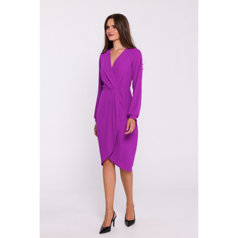 S384 Dress with decorative pleats on the front - lavender