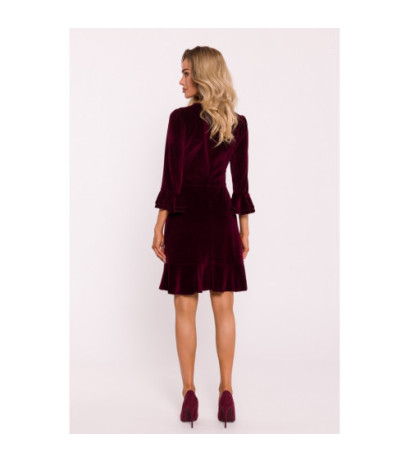 M825 Velour dress with frills - burgundy