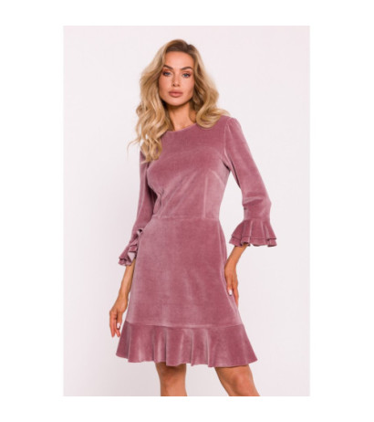 M825 Velour dress with frills - dirty pink