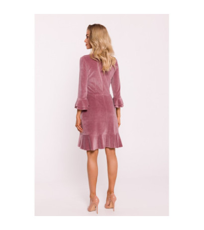 M825 Velour dress with frills - dirty pink