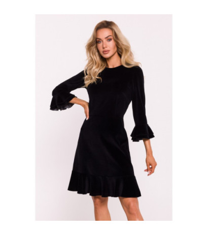 M825 Velour dress with frills - black