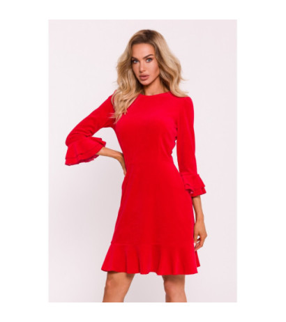 M825 Velour dress with frills - red