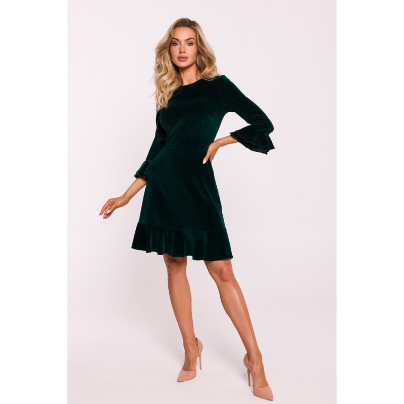 M825 Velour dress with frills - green