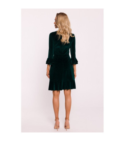 M825 Velour dress with frills - green