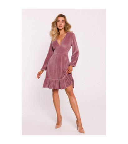 M826 Velour dress with yoke - dirty pink