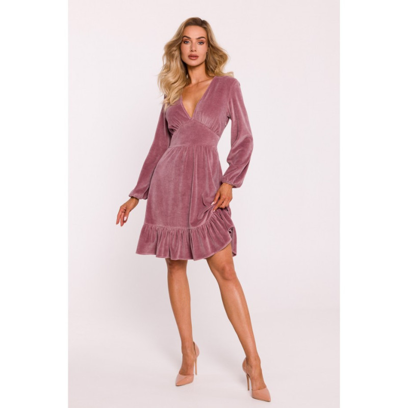 M826 Velour dress with yoke - dirty pink