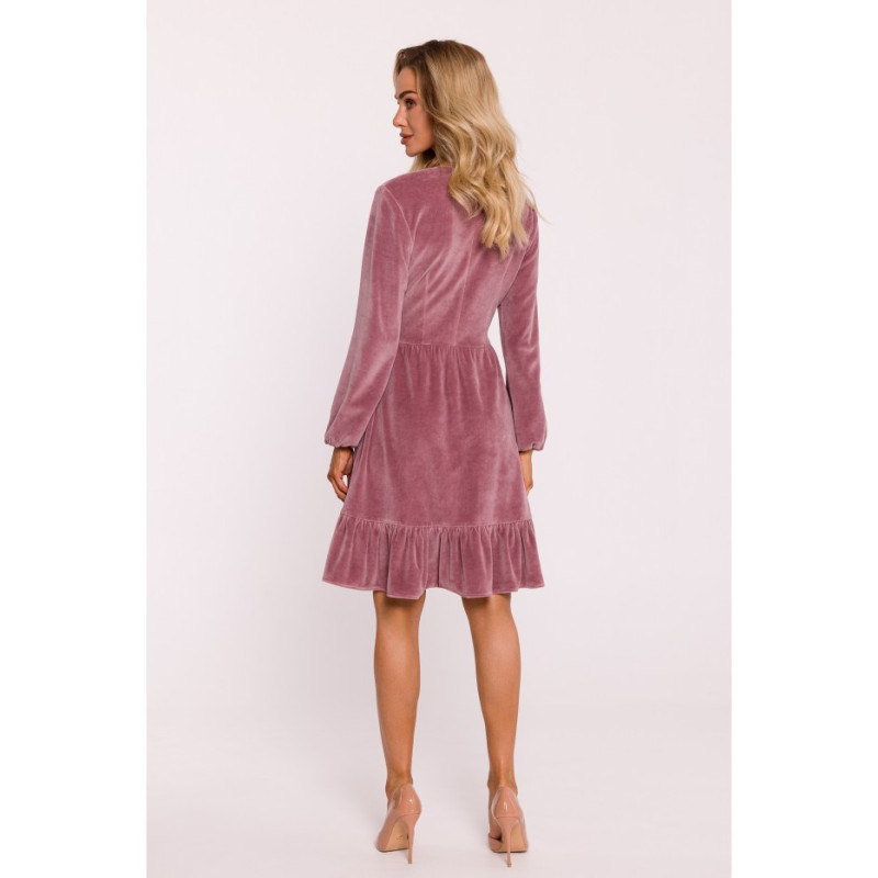 M826 Velour dress with yoke - dirty pink