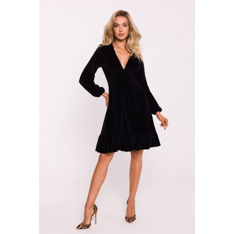 M826 Velour dress with yoke - black