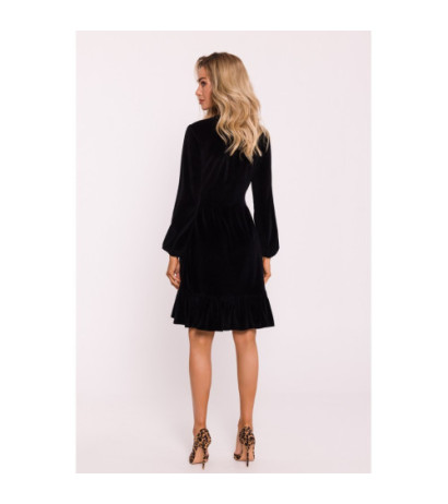 M826 Velour dress with yoke - black