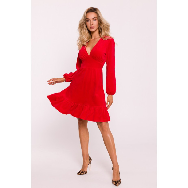 M826 Velour dress with yoke - red