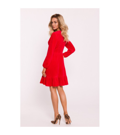 M826 Velour dress with yoke - red