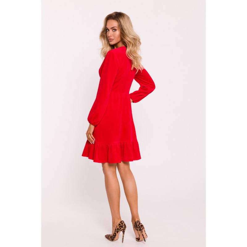 M826 Velour dress with yoke - red