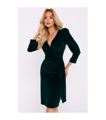 M829 Velour evening dress with sash - green