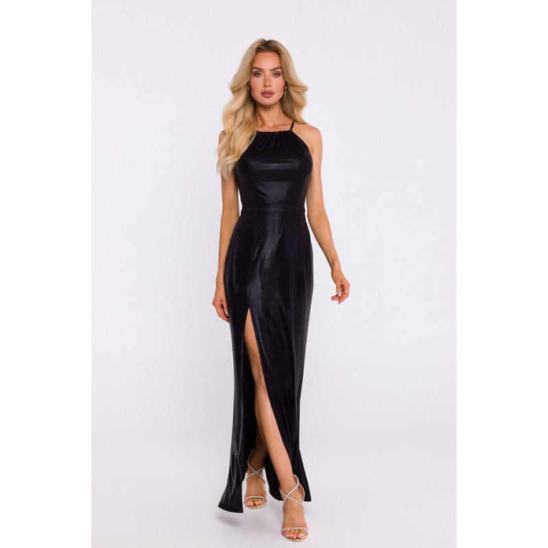 M833 Maxi dress with tied neckline - black