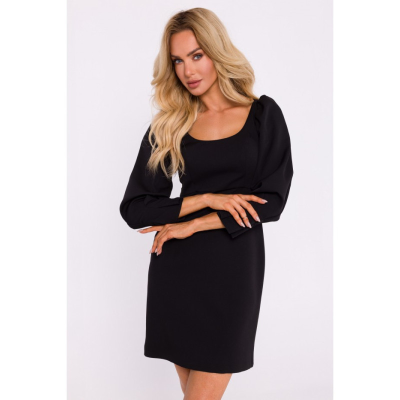 M836 Mini dress with deep neckline - black