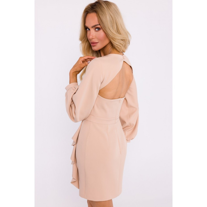 M837 Dress with ruffle and back cutout - beige