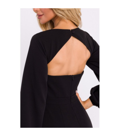 M837 Dress with ruffle and back cutout - black