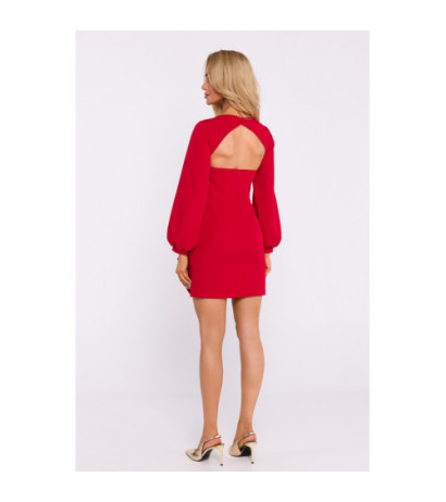 M837 Dress with ruffle and back cutout - red