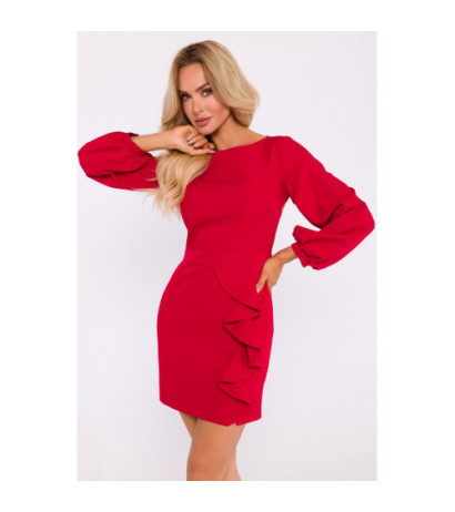 M837 Dress with ruffle and back cutout - red