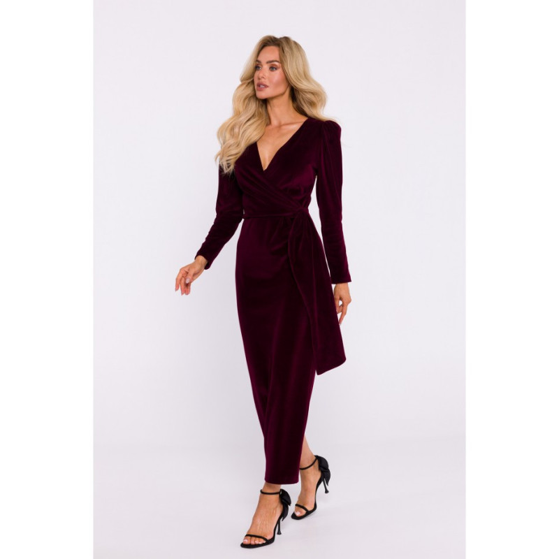 M828 Velour maxi evening dress - maroon