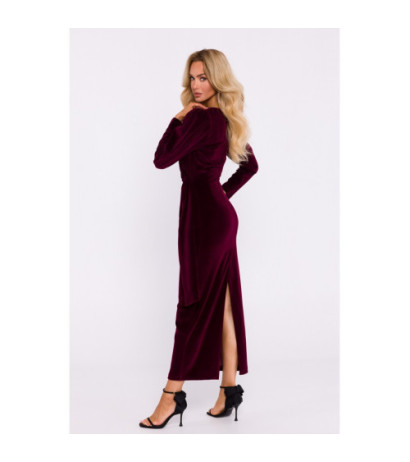 M828 Velour maxi evening dress - maroon