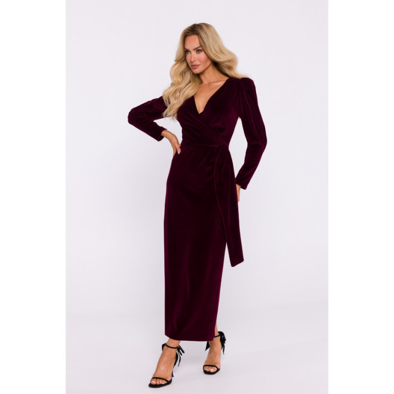 M828 Velour maxi evening dress - maroon