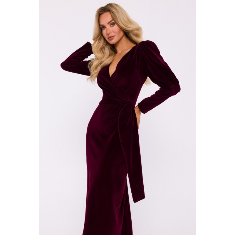 M828 Velour maxi evening dress - maroon