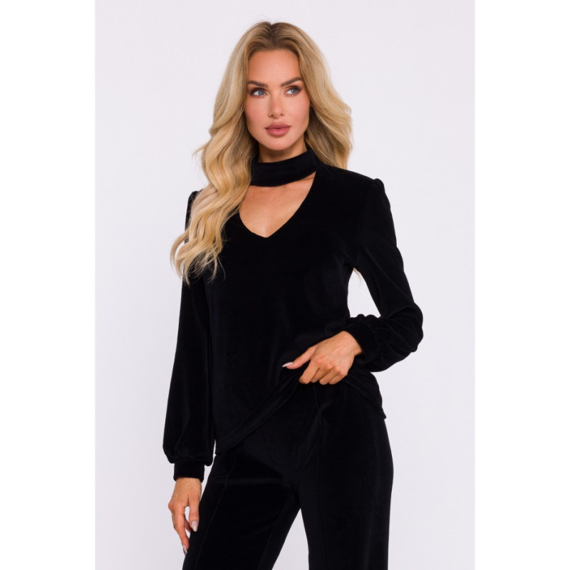 M831 Velour blouse with halter neckline - black