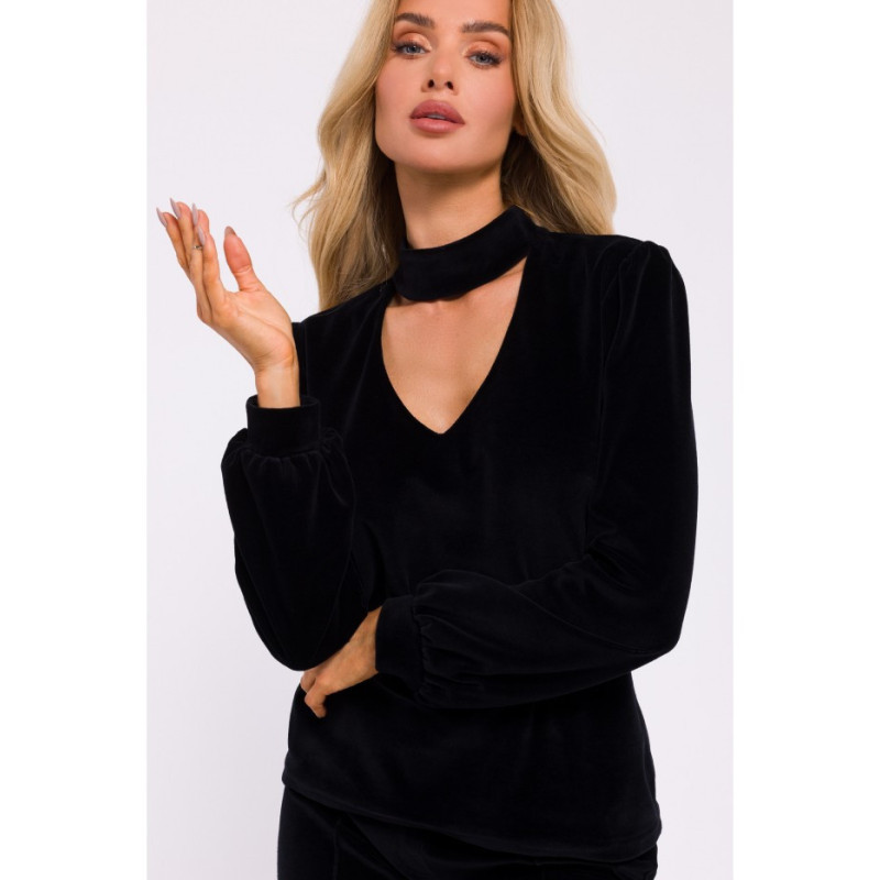 M831 Velour blouse with halter neckline - black