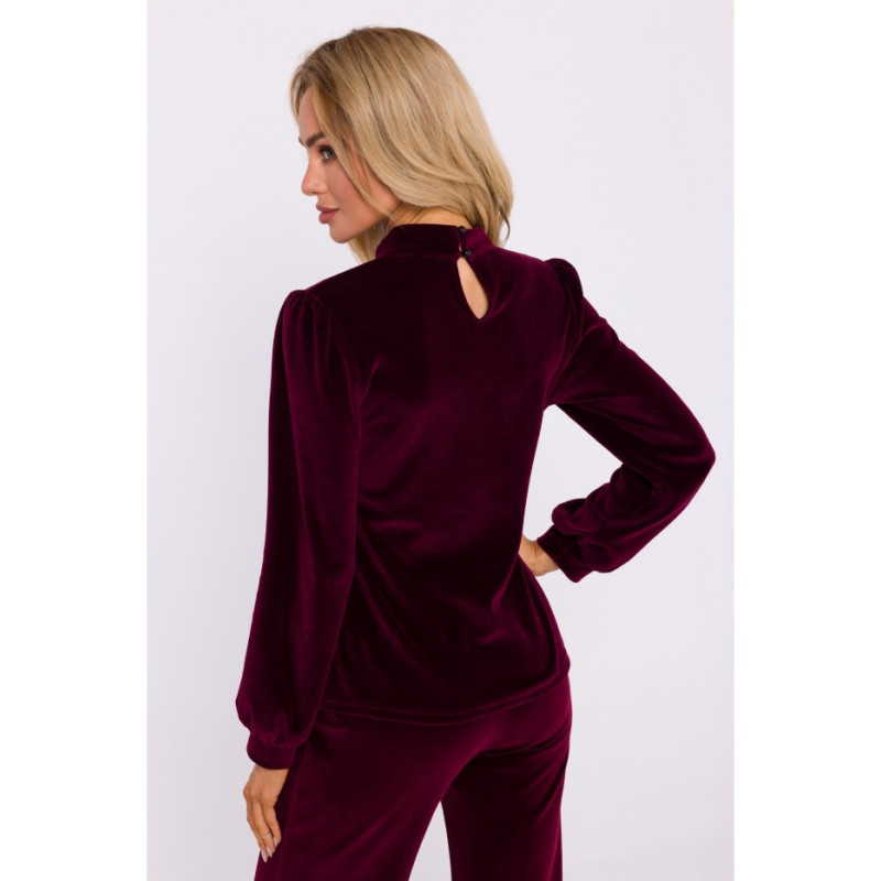 M831 Velour blouse with halter neckline - burgundy