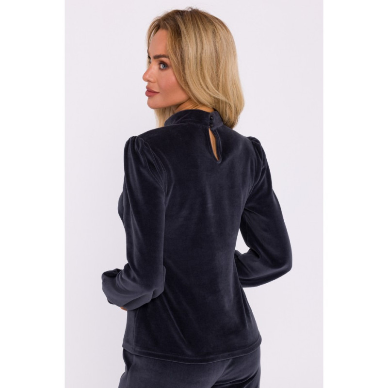 M831 Velour blouse with halter neckline - graphite