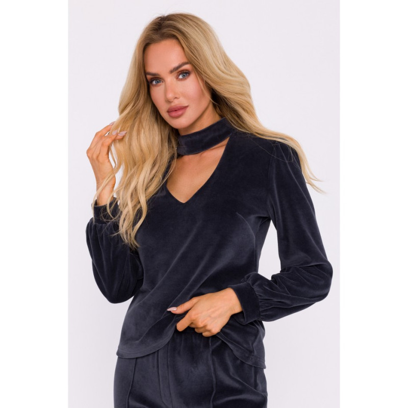 M831 Velour blouse with halter neckline - graphite