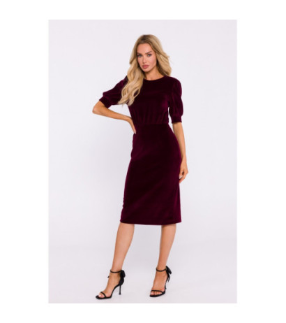 M827 Velour dress with short sleeves - maroon