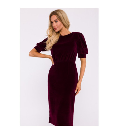 M827 Velour dress with short sleeves - maroon