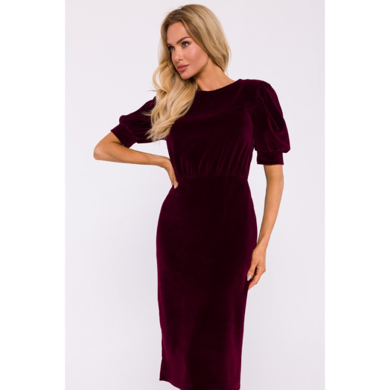 M827 Velour dress with short sleeves - maroon