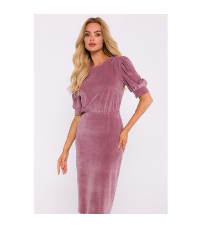 M827 Velour dress with short sleeves - dirty pink