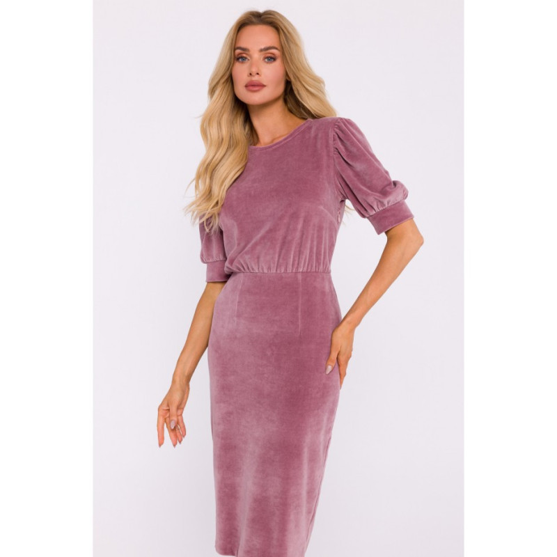 M827 Velour dress with short sleeves - dirty pink